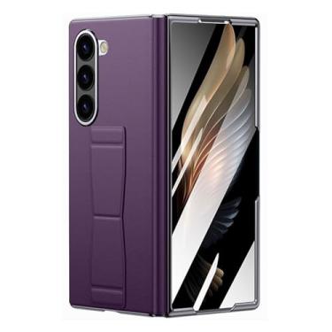 Imagem de HAO RIYLN Capa de couro genuíno para Samsung Galaxy Z Fold6, capa de telefone ultrafina à prova de choque com proteção de câmera de tela, capa vintage, roxa, Z DOBRAD6