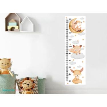 Imagem de adesivo de parede raposa aquarelada régua de crescimento - Adesivos Ki