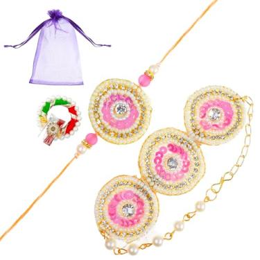 Imagem de Tarini Gallery Conjunto de 2 Rakhi e Lumba para Brother Bhaiya Bhai Bhabhi Raksha Bandhan Thread Roli Chawal Embalagem de Presente, One Size, Plástico, Sem Pedra Preciosa