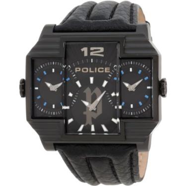 Imagem de Police Relógio masculino PL-13088JSB/02 Hammerhead retangular preto IP couro com mostrador triplo