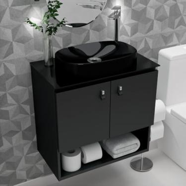 Imagem de Gabinete Armário Para Banheiro Aço 60x36 Com Cuba Apoio Preto Zeus Beltempo