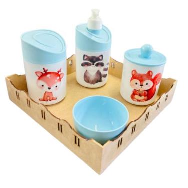 Imagem de Kit Higiene Bebê Floresta Encantada c/bandeja MDF - Menino e Menina - 