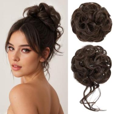 Imagem de CJL HAIR 2 Peças De Cabelo Bagunçado, Coque Sintético Ondulado, Cacheado, Coque, Elástico Falso, Rabo Cavalo, Extensão Para Mulheres, Chocolate Escuro
