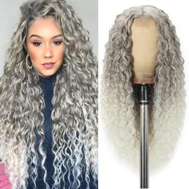 Imagem de Siddiuop Peruca Cacheada Feminina Longa Com Ombré, Loira Grisalha, Sintética, 26 Polegadas, Parte Central, Aparência Natural, Substituição De Cabelo, Uso Diário Para Festas