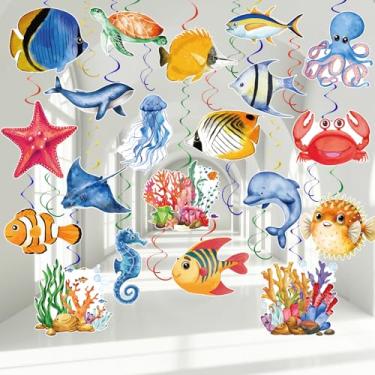 Imagem de Lemicin 48 peças de animais marinhos redemoinho pendurado, animais submarinos peixes, aniversário, festa oceânica, decoração de teto, peixes tropicais, lembrancinhas de festa de praia para meninos