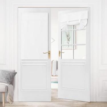 Imagem de Hiasan Cortinas de linho para escurecimento da porta da frente francesa, isolamento térmico, cortinas de enrolar para janela, cortinas para pátio, vidro de luz lateral, quarto, 1 painel (branco, L66 x