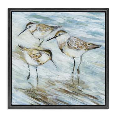 Imagem de Stupell Industries Tela Wetlands Sandpiper Trio Moldura Preta Tela Flutuante Design de Arte de Parede por Susan Winget, 25 x 25
