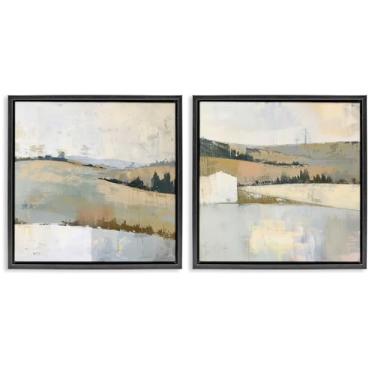 Imagem de Stupell Industries Conjunto de tela flutuante emoldurada preta de 2 peças Country Hills Abstraction por Elara Yasna, 45,7 x 45,7 cm
