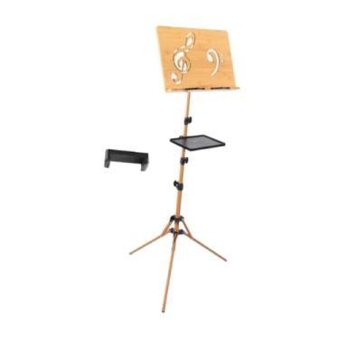 Imagem de simhoa Suporte de madeira para partituras portátil, profissional, estável, ajustável em altura, dobrável para violino, violão, púlpito e banda, com Clipe de Telefone de Bandeja
