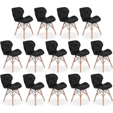 Imagem de Kit 14 Cadeiras de Jantar Charles Eames Slim Wood Estofada - Preto