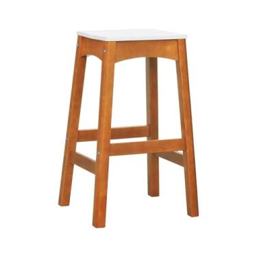 Imagem de Banco Alto Áustria Madeira Maciça Assento MDF Laqueado Amêndoa/Branco