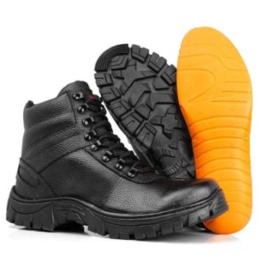 Imagem de Bota Masculina Coturno Couro Legítimo Estilo Militar Adventure Cadarço Solado Tratorado - Preto/41