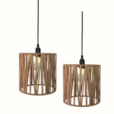 Imagem de Kit de 2 luminária pendentes de Teto Sisal Rami Natural 20x20cm – Produto Artesanal, Exclusivo - Com Kit de Instalação