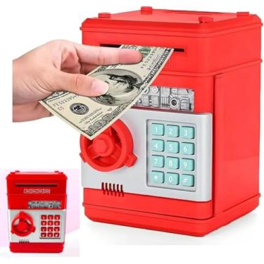 Imagem de Mini Cofre Eletrônico Infantil com Senha, Luzes LED, Sons, Entrada Automática de Notas e Espaço p/Moedas