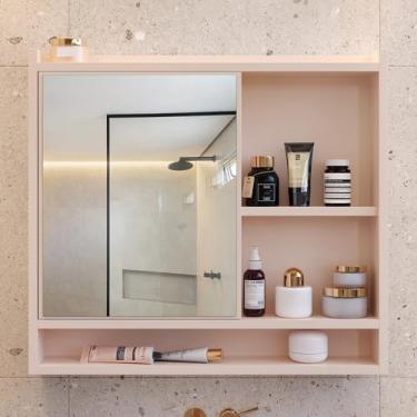 Imagem de Espelheira Suspensa Para Banheiro Closet Porta e Nichos Ganchos Toalhas (Aqua Off White)