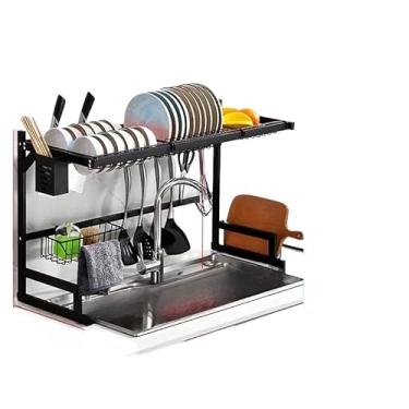 Imagem de 1 2Rack de pratos em camadas sobre a pia Rack de secagem de pratos Escorredor de pratos Vem com um suporte de esponja(85 CM)