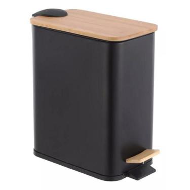 Imagem de Lixeira 5 Litros Bambu Pedal Banheiro Escritório Recepção - PGB, Preto