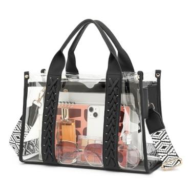 Imagem de Bolsa feminina transparente aprovada para estádios, bolsa transversal de tecido, bolsa transparente para eventos de estádio, bolsa de plástico para trabalho, praia (preto)