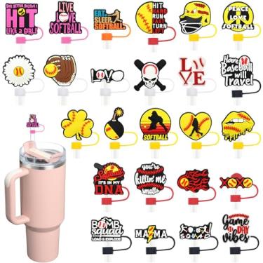 Imagem de Pacote com 25 tampas de palha de beisebol para copos, 10 mm bonito topo de palha à prova de poeira para garrafas de água Stanley copos acessórios presentes para mulheres lembrancinhas de festa