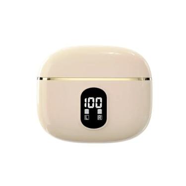 Imagem de Fones de ouvido sem fio Bluetooth 5.3 TWS com exibição de estéreo LED fone de ouvido Touch Control Earbuds Redução de ruído,Beige