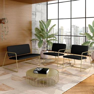 Imagem de Conjunto Namoradeira E Poltronas Sintra Industrial Dourado/preto - M.a
