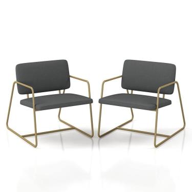 Imagem de Kit 2 Poltronas Estofadas Industrial Sintra Dourado/suede Cinza - M.a