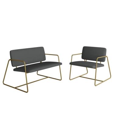 Imagem de Kit Namoradeira Com Poltrona Sintra Industrial Dourado/sd Cinza - M.a