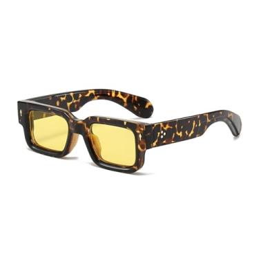 Imagem de VFDHN Óculos de sol de armação grossa para mulheres, retangular, com rebites, masculino, UV400 (amarelo leopardo)