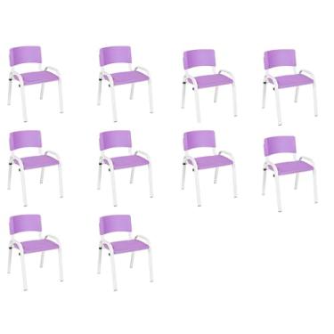 Imagem de Kit 10 Cadeiras Infantil Iso, Escola, Base Branco- Lilas