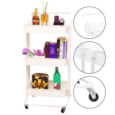 Imagem de Carrinho Organizador Multiuso com 3 Andares, Estrutura em Aço, Rodinhas com Trava (Branco)