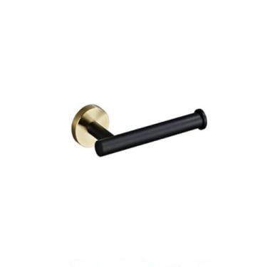 Imagem de Acessórios para banheiro preto/dourado - Toalheiro com suporte para papel de seda | Conjunto de 3 peças para montagem em parede, suporte para papel de seda