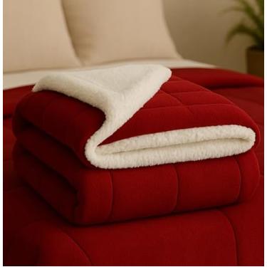 Imagem de Edredom Queen & Cobredom Casal - Kit Aconchegante com Forro Sherpa e Estampas Exclusivas para Inverno(vermelho)