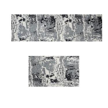 Imagem de Jogo Tapete Cozinha Antiderrapante 48x60 48x120 Oa Ptk Vr (M04Ptk PRETO Cinza Branco Mescla - ESTAMPADO)