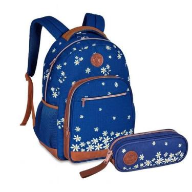 Imagem de Kit Mochila E Estojo Zíper Duplo Floral By Uatt Clio - Clio Style