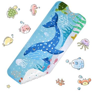 Imagem de Vanleonet Tapete de banheira para bebês, tapete de banheira antiderrapante de 101 x 40 cm para crianças, tapetes de banheira de desenho animado antiderrapante, antimofo com ventosas e orifícios de