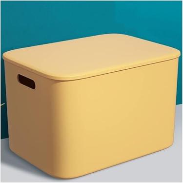 Imagem de Caixa De Armazenamento Com Tampa, Caixa De Lanche De Plástico Colorido Organizador De Classificação De Mesa Cesta De Armazenamento Portátil De Brinquedos De Cozinh, Yellow, 10 * 14.2 * 9.4in
