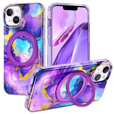 Imagem de LONTECT Capa para iPhone 13 com suporte magnético giratório de 360° [compatível com Magsafe], capa de celular resistente à prova de choque de corpo inteiro para Apple 13, roxa