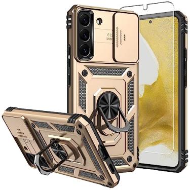 Imagem de SKTGSLAMY Capa para celular Galaxy S22 Plus, com protetores de tela e capa para câmera, [grau militar] Capa testada contra quedas de 4,9 m com suporte magnético capa protetora para Samsung S22 Plus (TC-gold)