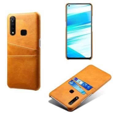 Imagem de Capas Compatível com VIVO Z1 PRO,Caso de couro PU-Tampa de telefone a prova de choque com 2 slots de cartão,Proteção anti-impressão digital e anti-gota-Yellow
