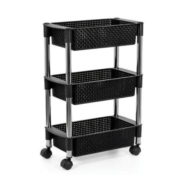 Imagem de Fruteira Retangular Tripla em Rattan Preto - NIQUELPLAST