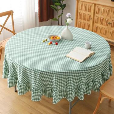 Imagem de K MASANIJI Toalha de mesa xadrez 100% algodão verde branco xadrez com babados, capa redonda, diâmetro: 177,8 cm, toalha de mesa decorativa vintage (xadrez verde/branco, diâmetro: 1,78 cm)