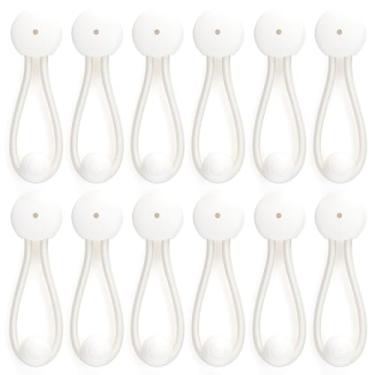 Imagem de 12 pacotes de clipes de capa de cabo de choque elástico com botões, puxadores de lona de amarrar para barco marítimo iate caminhão carro RV capas 12 conjuntos brancos