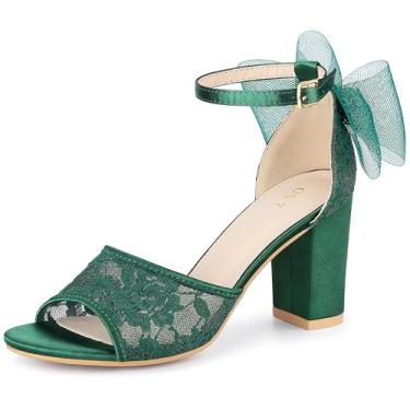 Imagem de Perphy Sandália feminina de renda aberta com laço e tira no tornozelo, Verde escuro, 38