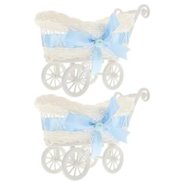 Imagem de 2 peças de cestas de tecido de festa decoração de rattan decorações de cerimônia de casamento cesta de casamento cesta de chá de bebê cestas de doces carrinho de bebê centro de mesa mini carrinho