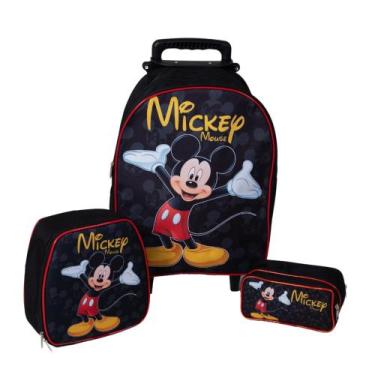 Imagem de Kit Mochila Escolar Infantil com Carrinho Mickey Preto - DB