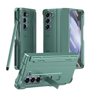 Imagem de Capa para Samsung Z Fold 6 com suporte dobrável para caneta, dobradiça lateral, compartimento para caneta, película protetora temperada (para Samsung Z Fold 6/verde)