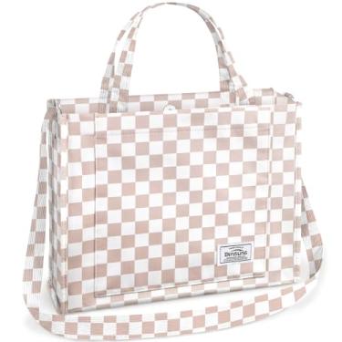 Imagem de Bolsa feminina de veludo cotelê pequena, bolsa tiracolo estética - escola, trabalho, viagem, compras, Grade rosa média, Medium