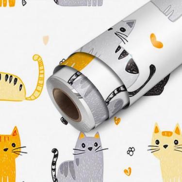 Imagem de HOMETITUTE Papel de parede fofo com estampa de gato de desenho animado descasque e cole papel de parede 45 cm x 300 cm revestimento de parede de vinil removível autoadesivo para quarto cozinha