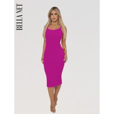 Imagem de Vestido Midi Tubinho Colado com Alças Finas sem Bojo Elegante Moda Gri