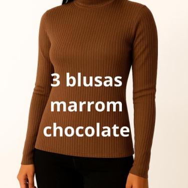 Imagem de Kit 3 Blusa Feminina Gola Alta Casual Manga Longa Elegante de Frio - L